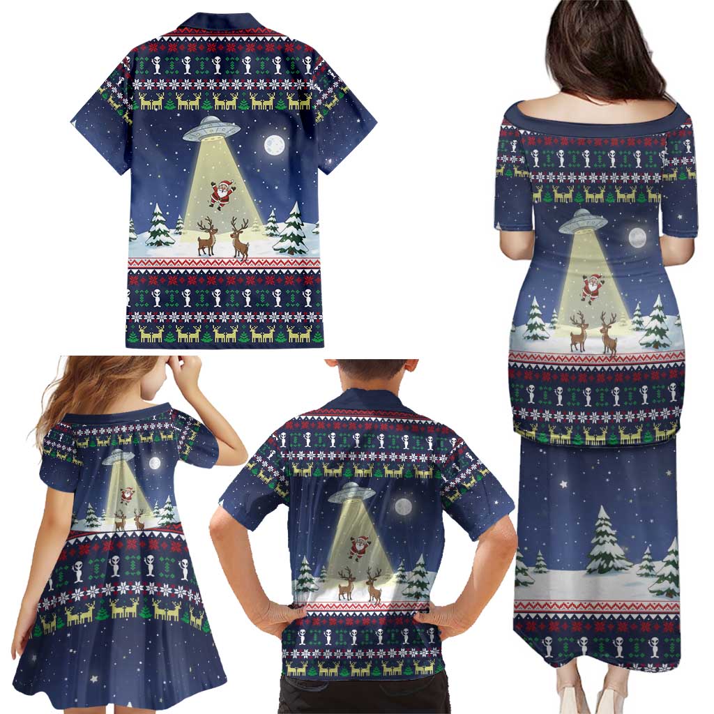 Christmas Alien Pattern with UFO Abduction of Santa Reindeer Snowy Forest Family Matching Puletasi and Hawaiian Shirt Xmas Holiday Patterns - Wonder Print Shop