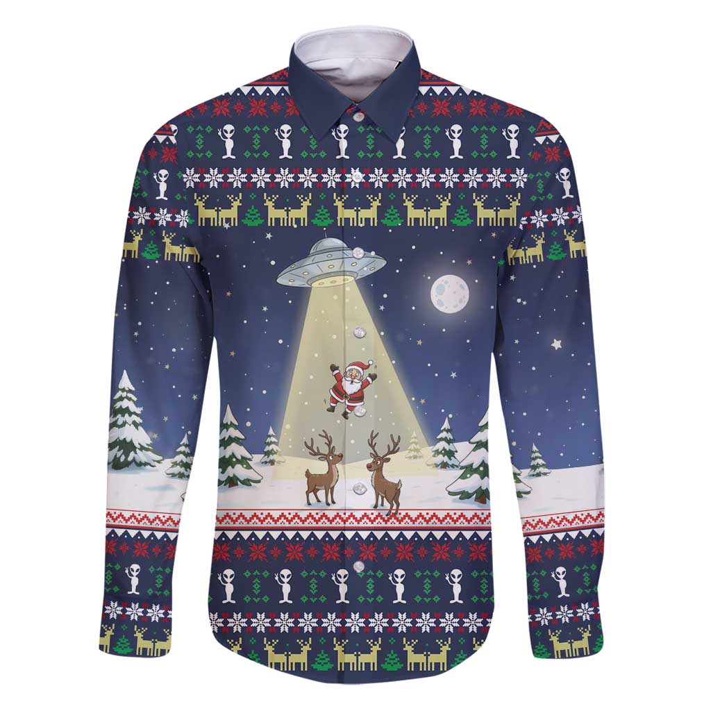 Christmas Alien Pattern with UFO Abduction of Santa Reindeer Snowy Forest Family Matching Puletasi and Hawaiian Shirt Xmas Holiday Patterns - Wonder Print Shop