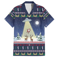 Christmas Alien Pattern with UFO Abduction of Santa Reindeer Snowy Forest Family Matching Short Sleeve Bodycon Dress and Hawaiian Shirt Xmas Holiday Patterns - Wonder Print Shop
