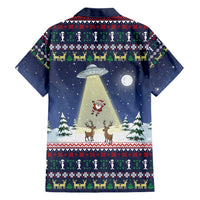 Christmas Alien Pattern with UFO Abduction of Santa Reindeer Snowy Forest Family Matching Short Sleeve Bodycon Dress and Hawaiian Shirt Xmas Holiday Patterns - Wonder Print Shop