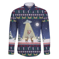 Christmas Alien Pattern with UFO Abduction of Santa Reindeer Snowy Forest Family Matching Short Sleeve Bodycon Dress and Hawaiian Shirt Xmas Holiday Patterns - Wonder Print Shop