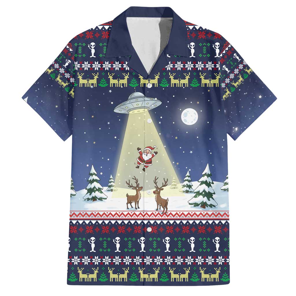 Christmas Alien Pattern with UFO Abduction of Santa Reindeer Snowy Forest Family Matching Summer Maxi Dress and Hawaiian Shirt Xmas Holiday Patterns - Wonder Print Shop