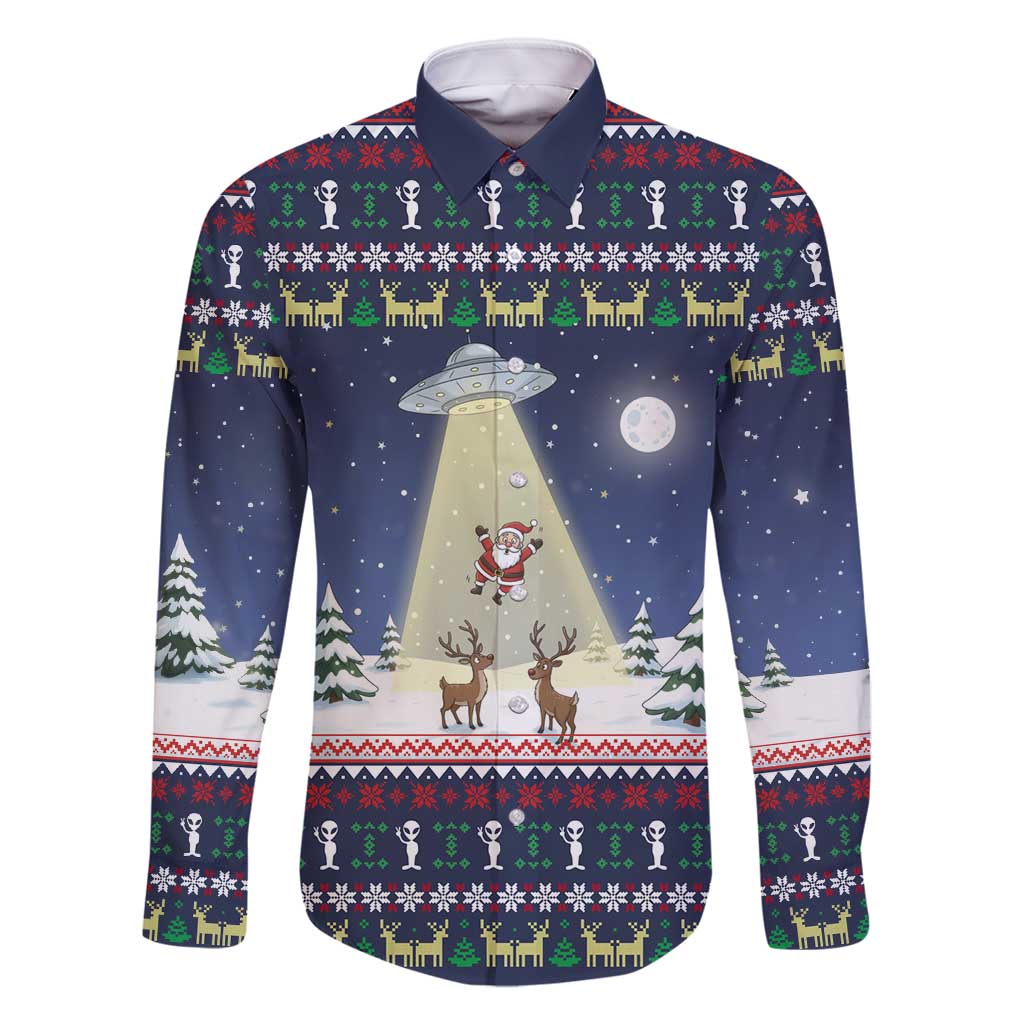 Christmas Alien Pattern with UFO Abduction of Santa Reindeer Snowy Forest Family Matching Summer Maxi Dress and Hawaiian Shirt Xmas Holiday Patterns - Wonder Print Shop