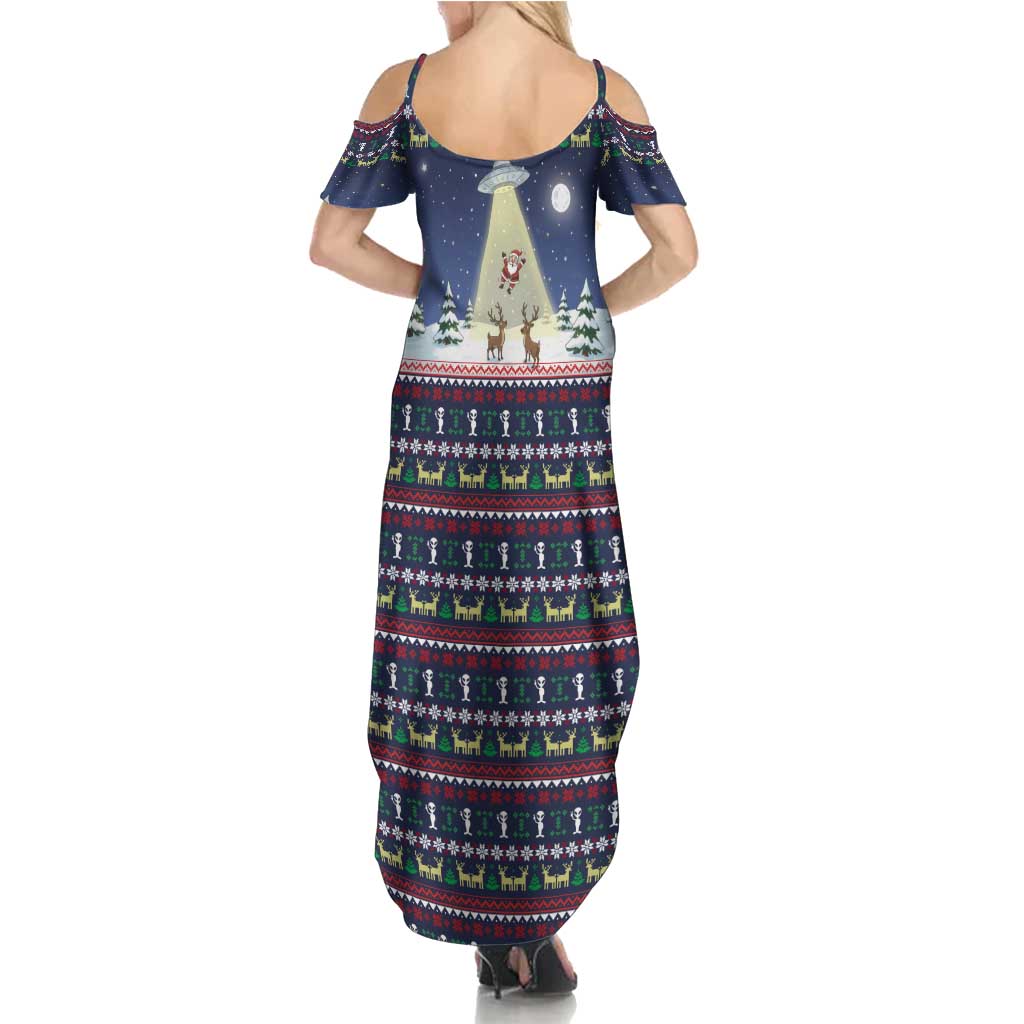Christmas Alien Pattern with UFO Abduction of Santa Reindeer Snowy Forest Family Matching Summer Maxi Dress and Hawaiian Shirt Xmas Holiday Patterns - Wonder Print Shop