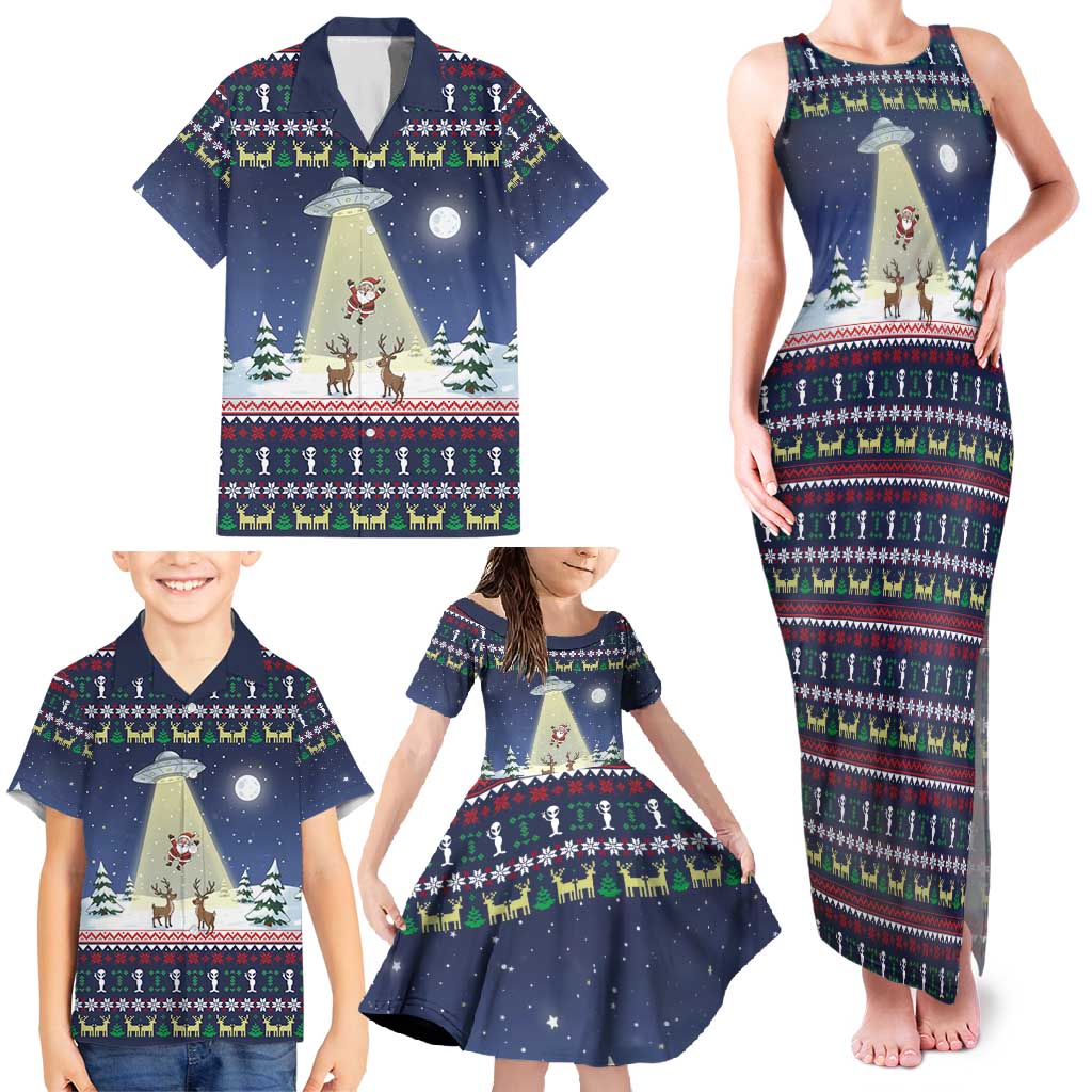 Christmas Alien Pattern with UFO Abduction of Santa Reindeer Snowy Forest Family Matching Tank Maxi Dress and Hawaiian Shirt Xmas Holiday Patterns - Wonder Print Shop