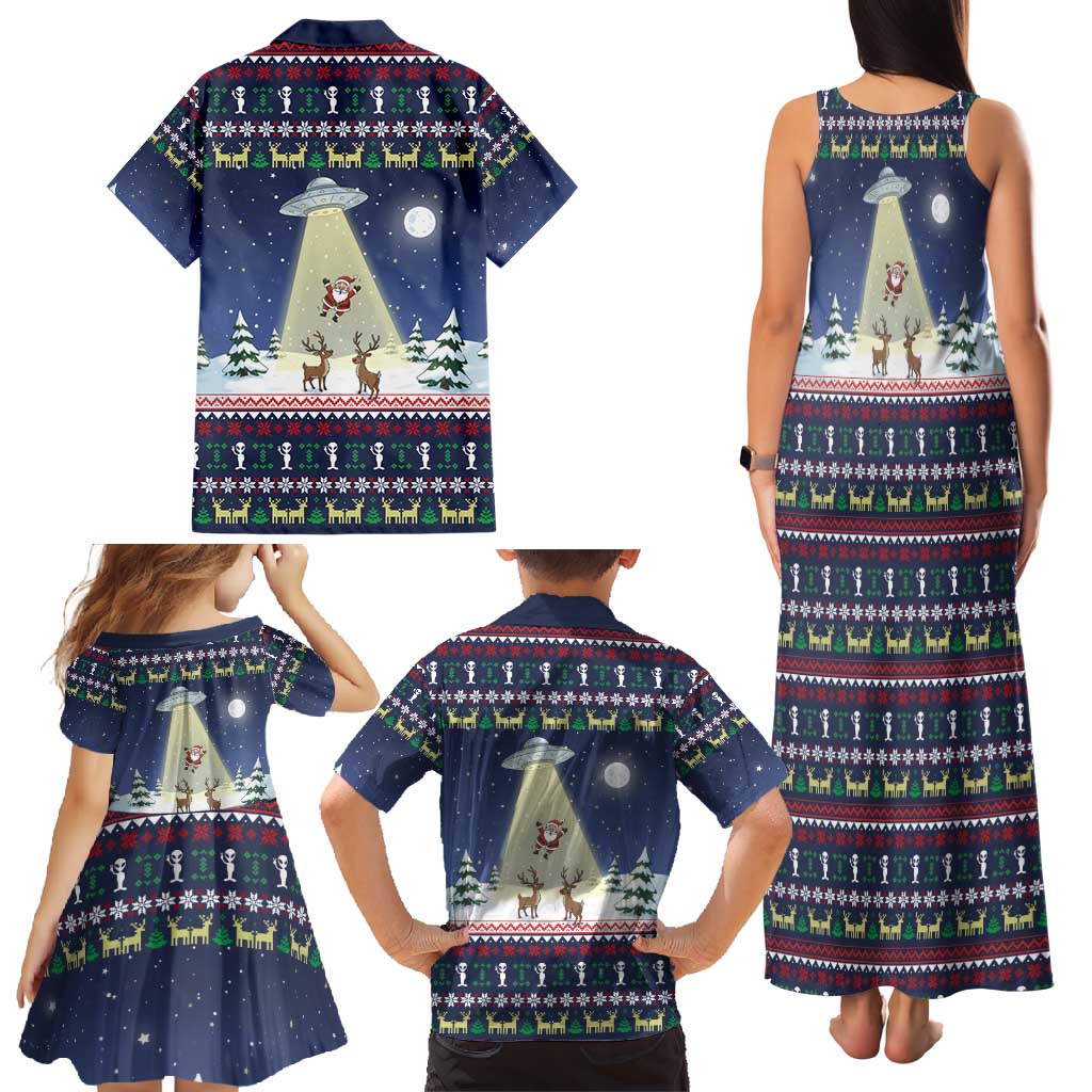 Christmas Alien Pattern with UFO Abduction of Santa Reindeer Snowy Forest Family Matching Tank Maxi Dress and Hawaiian Shirt Xmas Holiday Patterns - Wonder Print Shop