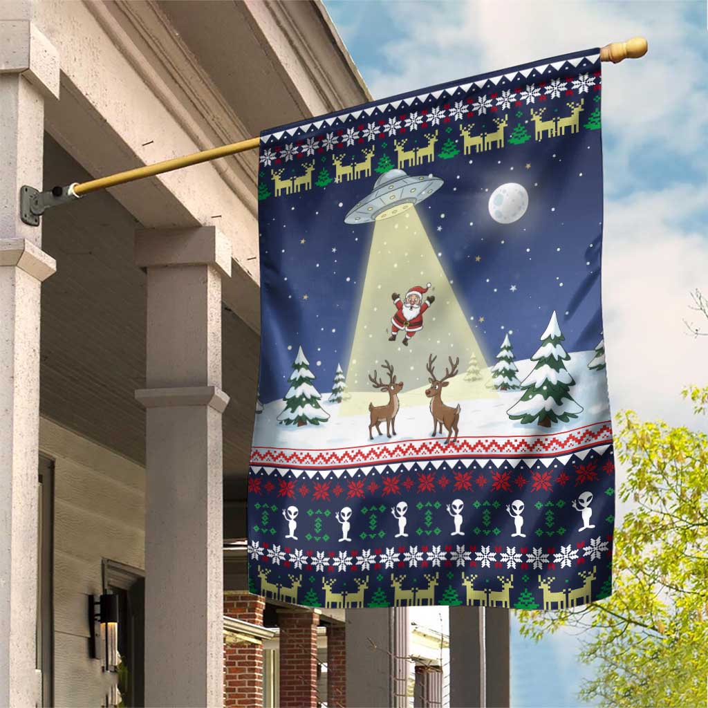 Christmas Alien Pattern with UFO Abduction of Santa Reindeer Snowy Forest Garden Flag Xmas Holiday Patterns - Wonder Print Shop