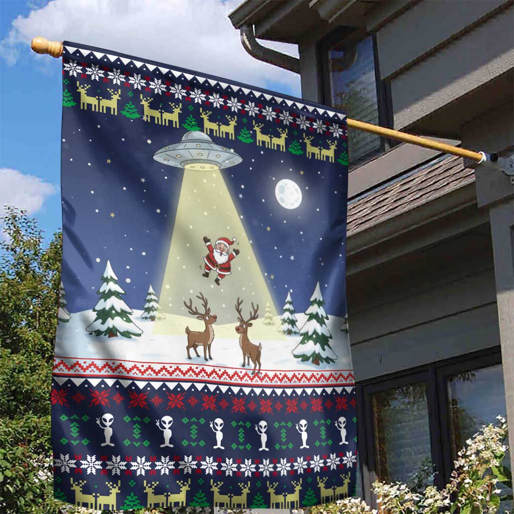 Christmas Alien Pattern with UFO Abduction of Santa Reindeer Snowy Forest Garden Flag Xmas Holiday Patterns - Wonder Print Shop