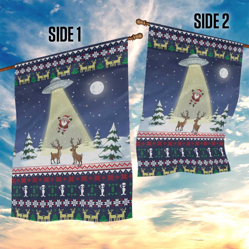 Christmas Alien Pattern with UFO Abduction of Santa Reindeer Snowy Forest Garden Flag Xmas Holiday Patterns - Wonder Print Shop