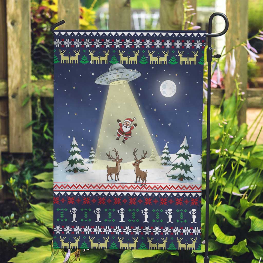 Christmas Alien Pattern with UFO Abduction of Santa Reindeer Snowy Forest Garden Flag Xmas Holiday Patterns - Wonder Print Shop
