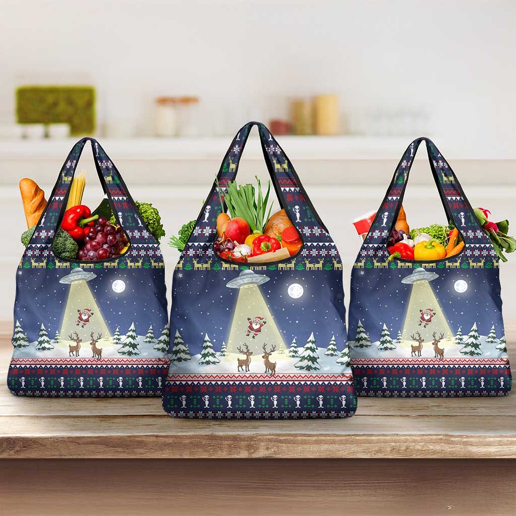 Christmas Alien Pattern with UFO Abduction of Santa Reindeer Snowy Forest Grocery Bag Xmas Holiday Patterns - Wonder Print Shop