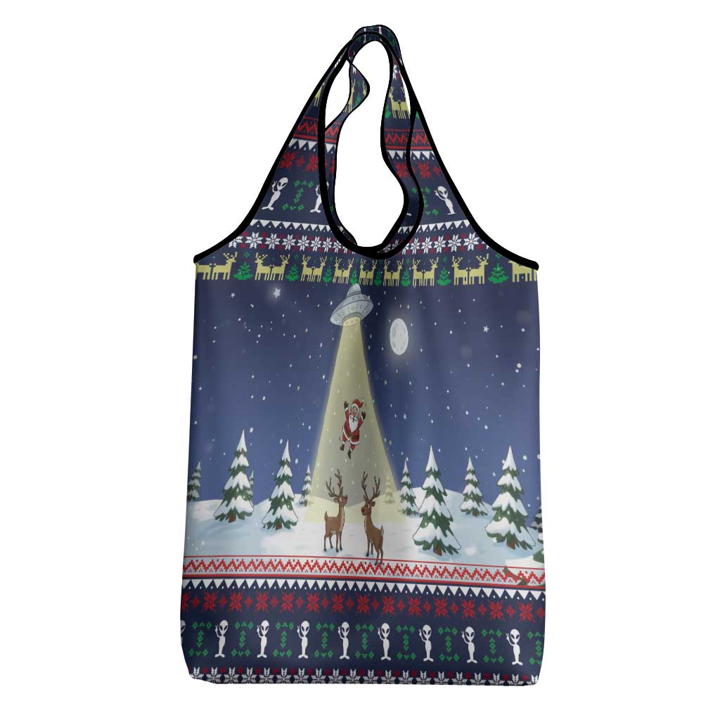Christmas Alien Pattern with UFO Abduction of Santa Reindeer Snowy Forest Grocery Bag Xmas Holiday Patterns - Wonder Print Shop