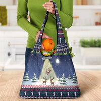 Christmas Alien Pattern with UFO Abduction of Santa Reindeer Snowy Forest Grocery Bag Xmas Holiday Patterns - Wonder Print Shop