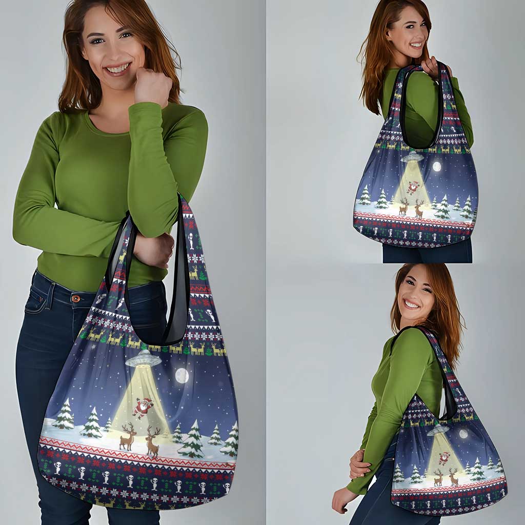 Christmas Alien Pattern with UFO Abduction of Santa Reindeer Snowy Forest Grocery Bag Xmas Holiday Patterns - Wonder Print Shop