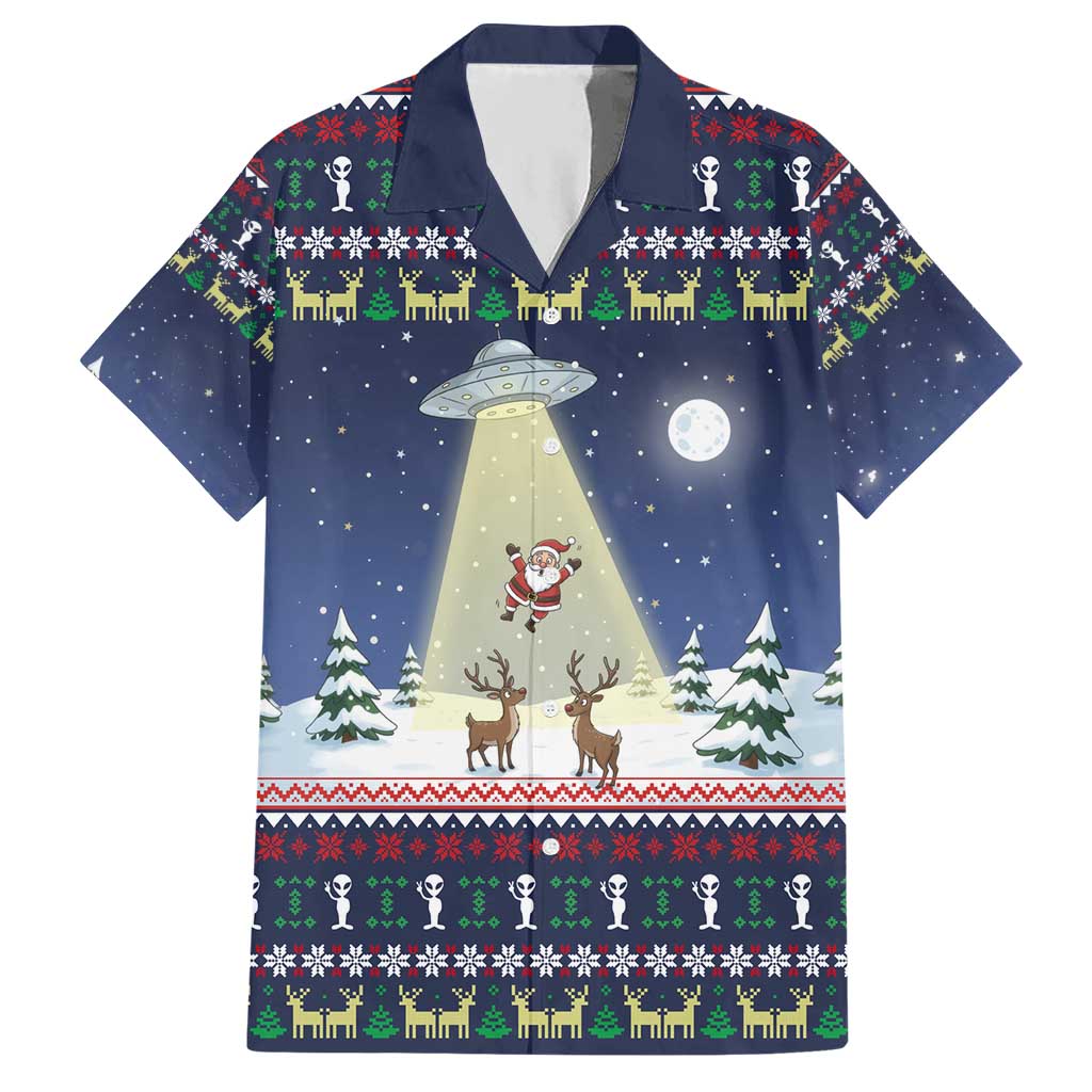 Christmas Alien Pattern with UFO Abduction of Santa Reindeer Snowy Forest Hawaiian Shirt Xmas Holiday Patterns - Wonder Print Shop