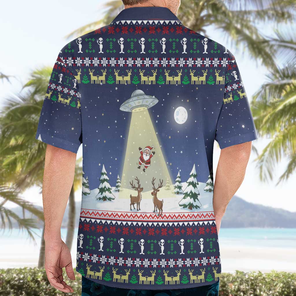 Christmas Alien Pattern with UFO Abduction of Santa Reindeer Snowy Forest Hawaiian Shirt Xmas Holiday Patterns - Wonder Print Shop