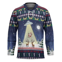 Christmas Alien Pattern with UFO Abduction of Santa Reindeer Snowy Forest Hockey Jersey Xmas Holiday Patterns - Wonder Print Shop