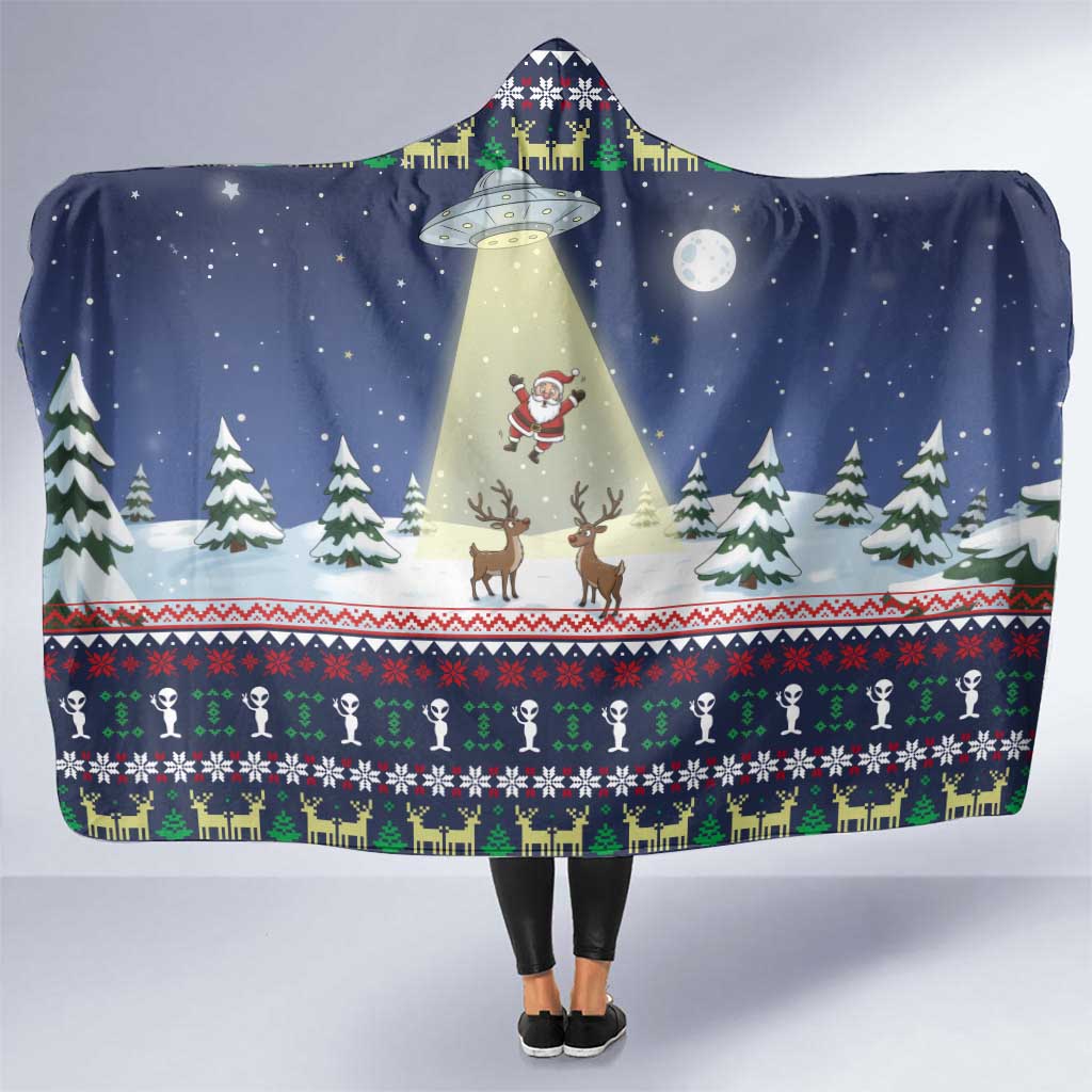 Christmas Alien Pattern with UFO Abduction of Santa Reindeer Snowy Forest Hooded Blanket Xmas Holiday Patterns - Wonder Print Shop