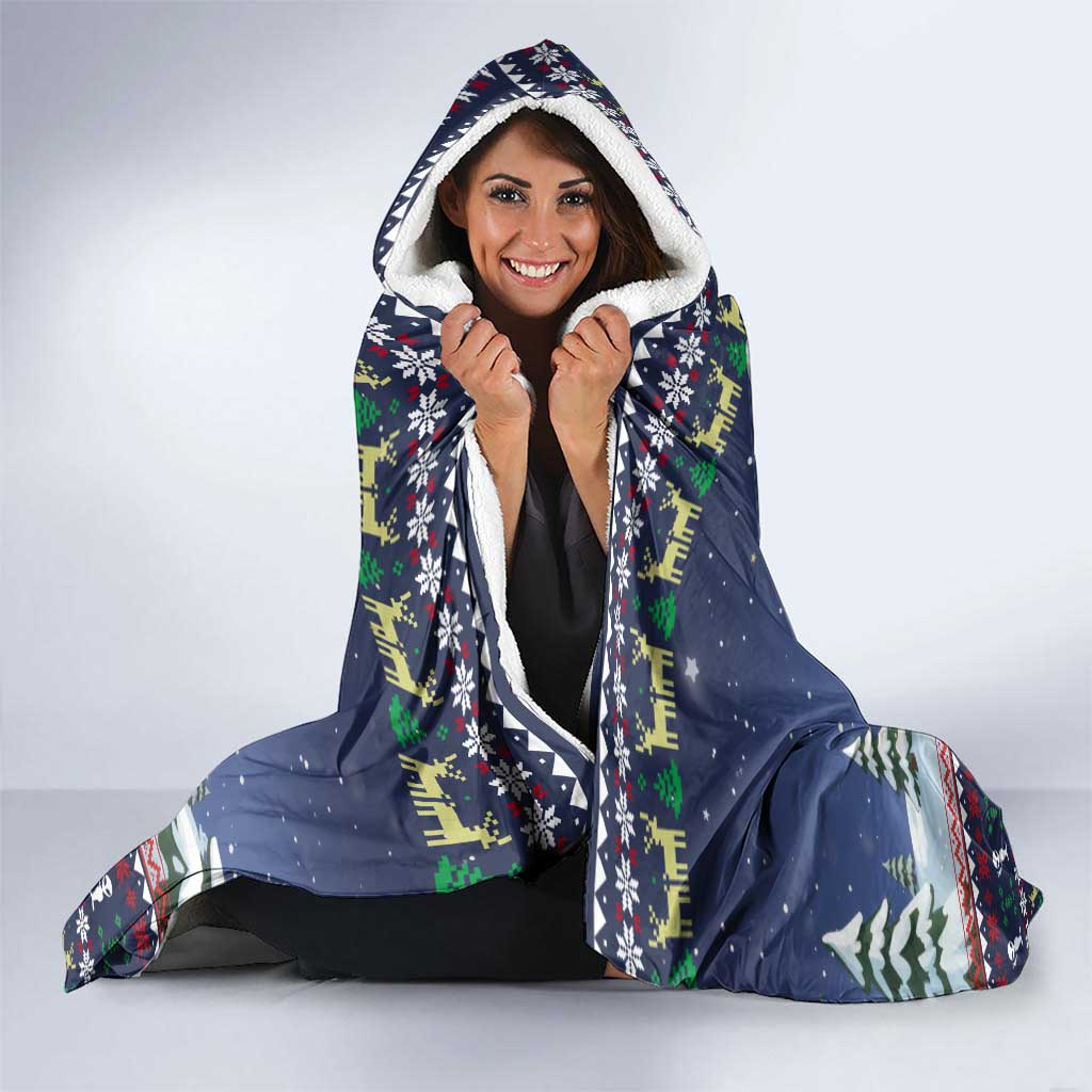 Christmas Alien Pattern with UFO Abduction of Santa Reindeer Snowy Forest Hooded Blanket Xmas Holiday Patterns - Wonder Print Shop
