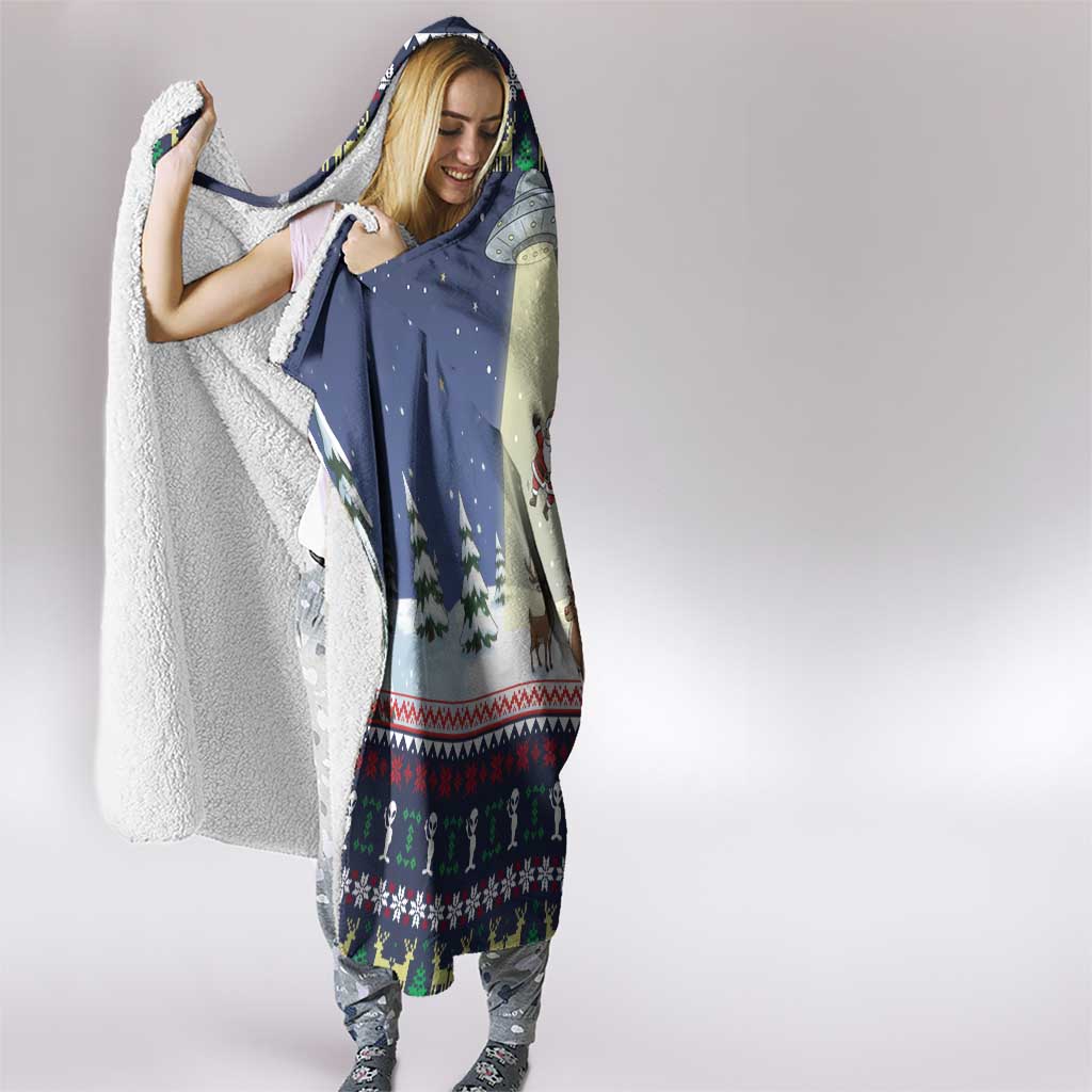 Christmas Alien Pattern with UFO Abduction of Santa Reindeer Snowy Forest Hooded Blanket Xmas Holiday Patterns - Wonder Print Shop