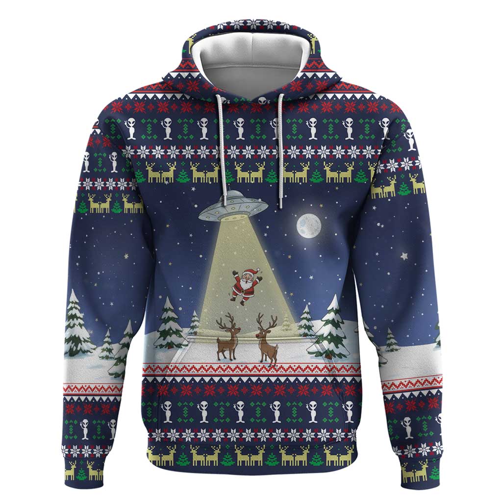 Christmas Alien Pattern with UFO Abduction of Santa Reindeer Snowy Forest Hoodie Xmas Holiday Patterns - Wonder Print Shop