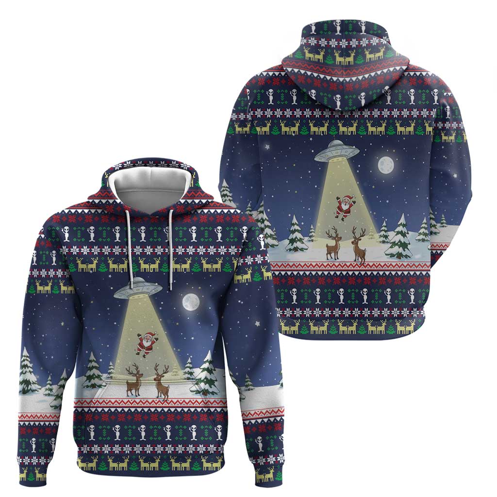 Christmas Alien Pattern with UFO Abduction of Santa Reindeer Snowy Forest Hoodie Xmas Holiday Patterns - Wonder Print Shop