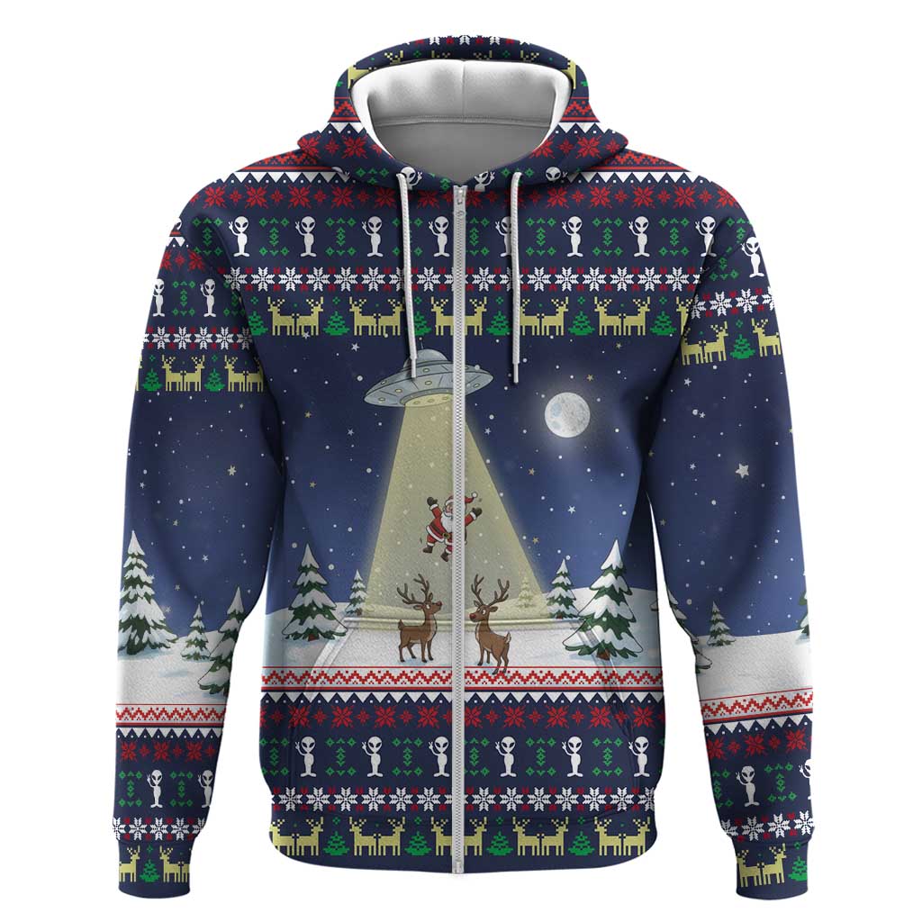 Christmas Alien Pattern with UFO Abduction of Santa Reindeer Snowy Forest Hoodie Xmas Holiday Patterns - Wonder Print Shop