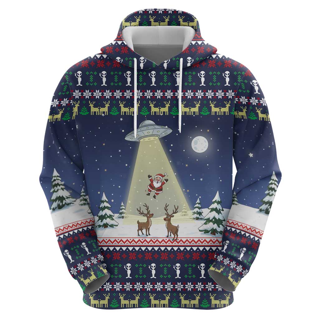 Christmas Alien Pattern with UFO Abduction of Santa Reindeer Snowy Forest Hoodie Xmas Holiday Patterns - Wonder Print Shop
