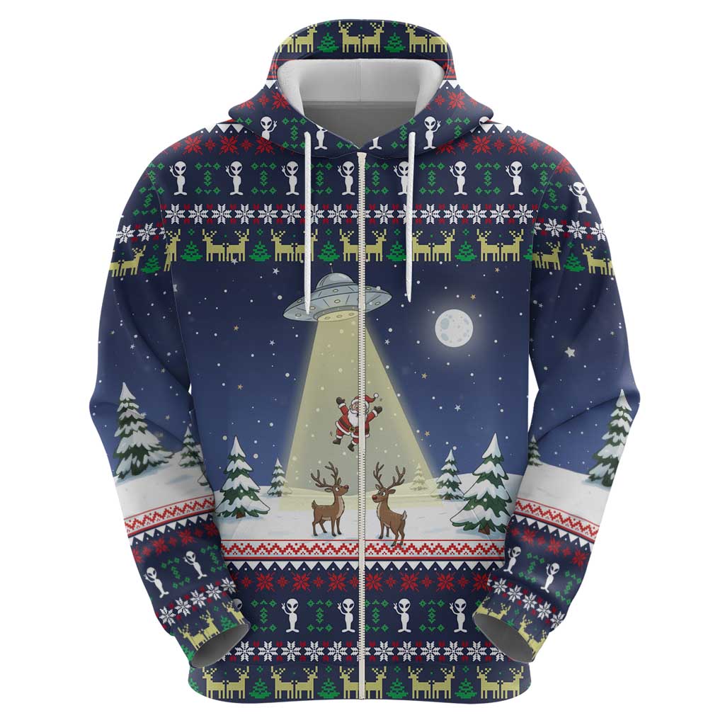 Christmas Alien Pattern with UFO Abduction of Santa Reindeer Snowy Forest Hoodie Xmas Holiday Patterns - Wonder Print Shop