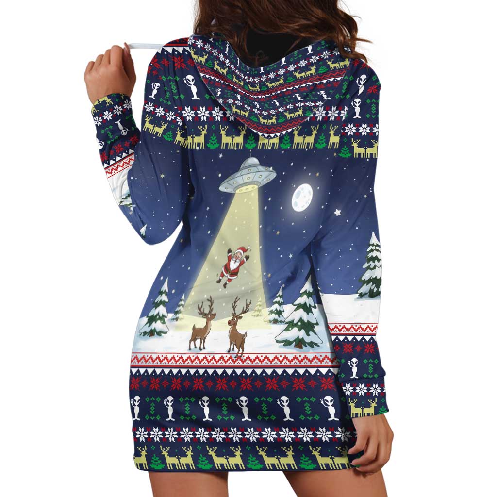 Christmas Alien Pattern with UFO Abduction of Santa Reindeer Snowy Forest Hoodie Dress Xmas Holiday Patterns - Wonder Print Shop