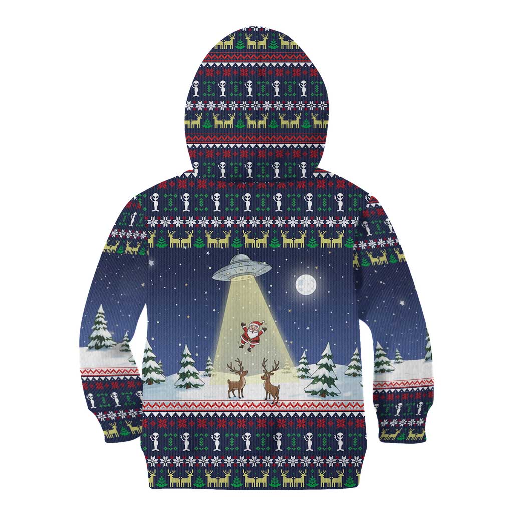 Christmas Alien Pattern with UFO Abduction of Santa Reindeer Snowy Forest Kid Hoodie Xmas Holiday Patterns - Wonder Print Shop