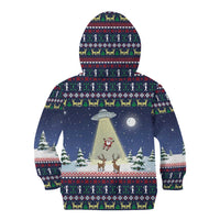 Christmas Alien Pattern with UFO Abduction of Santa Reindeer Snowy Forest Kid Hoodie Xmas Holiday Patterns - Wonder Print Shop