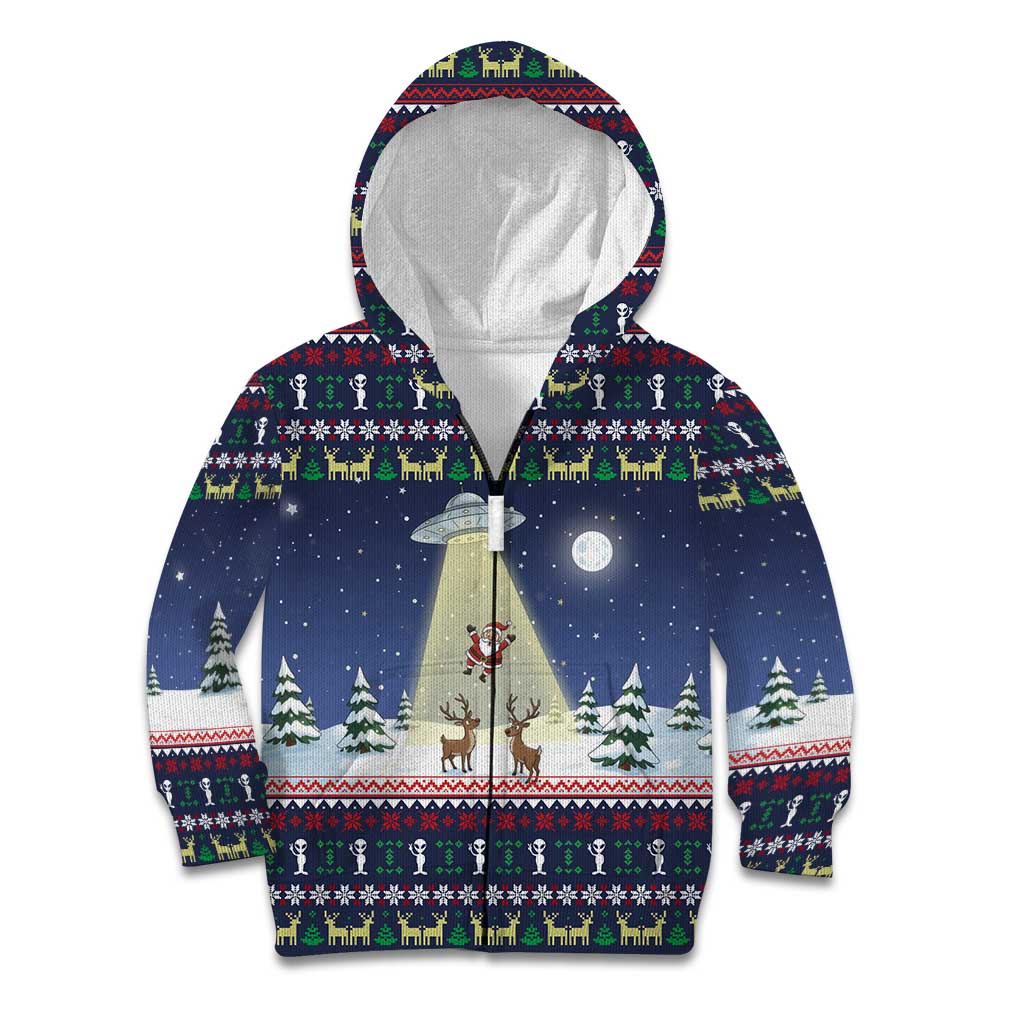 Christmas Alien Pattern with UFO Abduction of Santa Reindeer Snowy Forest Kid Hoodie Xmas Holiday Patterns - Wonder Print Shop