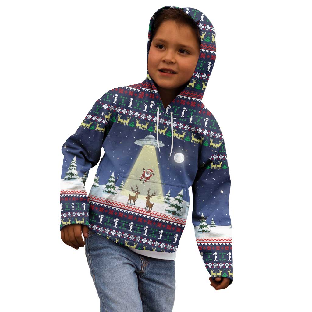 Christmas Alien Pattern with UFO Abduction of Santa Reindeer Snowy Forest Kid Hoodie Xmas Holiday Patterns - Wonder Print Shop