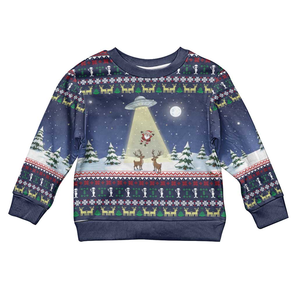 Christmas Alien Pattern with UFO Abduction of Santa Reindeer Snowy Forest Kid Ugly Christmas Sweater Xmas Holiday Patterns - Wonder Print Shop