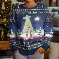 Christmas Alien Pattern with UFO Abduction of Santa Reindeer Snowy Forest Kid Ugly Christmas Sweater Xmas Holiday Patterns - Wonder Print Shop