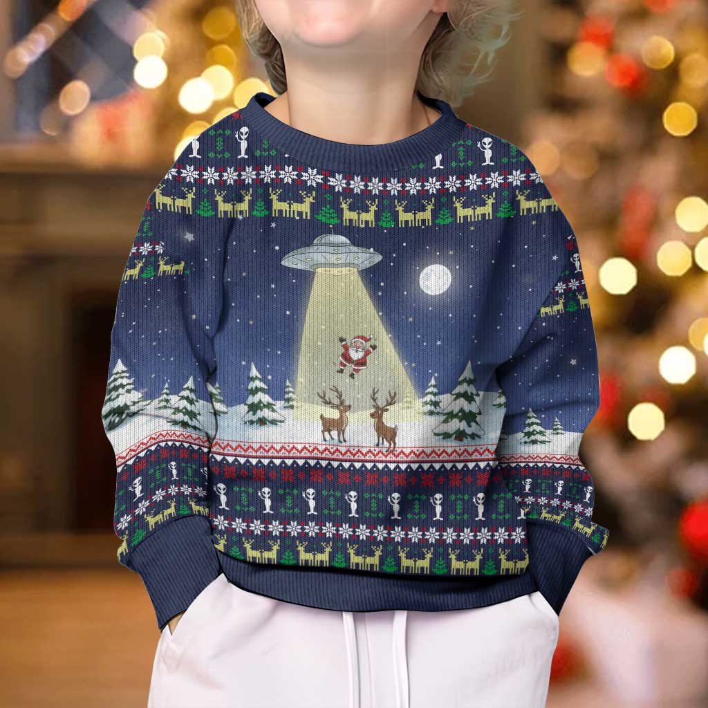 Christmas Alien Pattern with UFO Abduction of Santa Reindeer Snowy Forest Kid Ugly Christmas Sweater Xmas Holiday Patterns - Wonder Print Shop