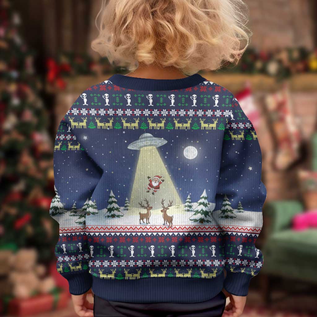 Christmas Alien Pattern with UFO Abduction of Santa Reindeer Snowy Forest Kid Ugly Christmas Sweater Xmas Holiday Patterns - Wonder Print Shop