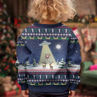 Christmas Alien Pattern with UFO Abduction of Santa Reindeer Snowy Forest Kid Ugly Christmas Sweater Xmas Holiday Patterns - Wonder Print Shop