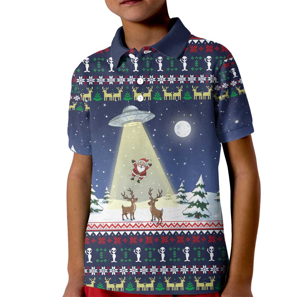 Christmas Alien Pattern with UFO Abduction of Santa Reindeer Snowy Forest Kid Polo Shirt Xmas Holiday Patterns - Wonder Print Shop