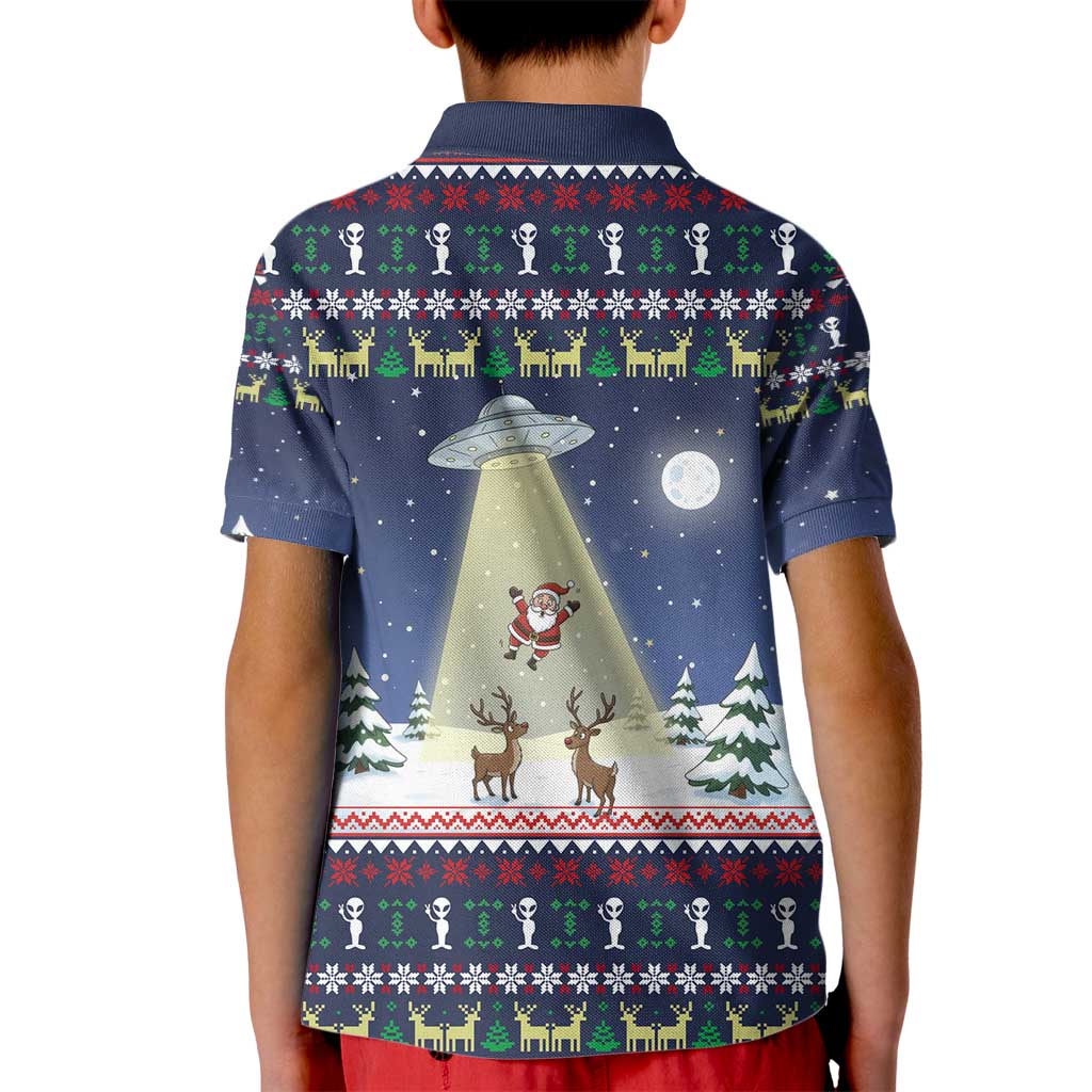 Christmas Alien Pattern with UFO Abduction of Santa Reindeer Snowy Forest Kid Polo Shirt Xmas Holiday Patterns - Wonder Print Shop
