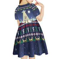 Christmas Alien Pattern with UFO Abduction of Santa Reindeer Snowy Forest Kid Short Sleeve Dress Xmas Holiday Patterns - Wonder Print Shop