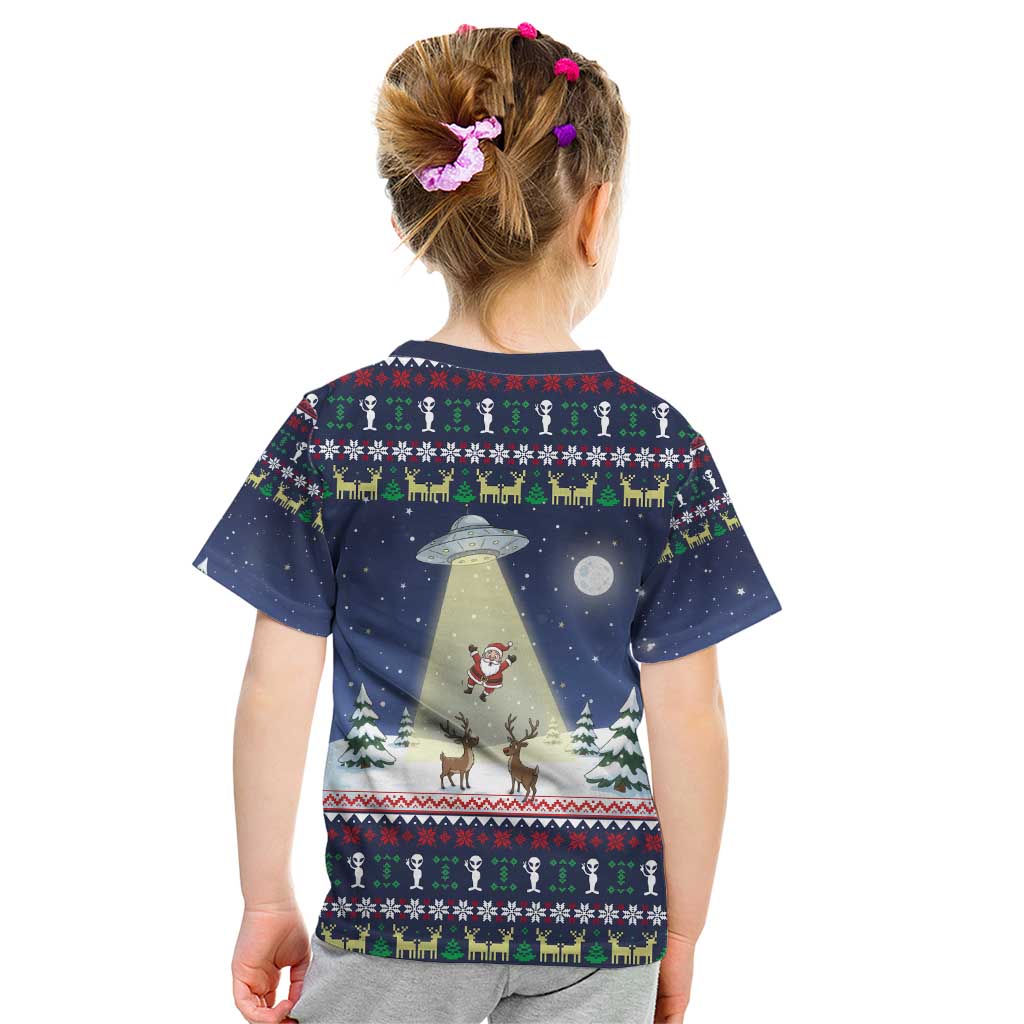Christmas Alien Pattern with UFO Abduction of Santa Reindeer Snowy Forest Kid T Shirt Xmas Holiday Patterns - Wonder Print Shop