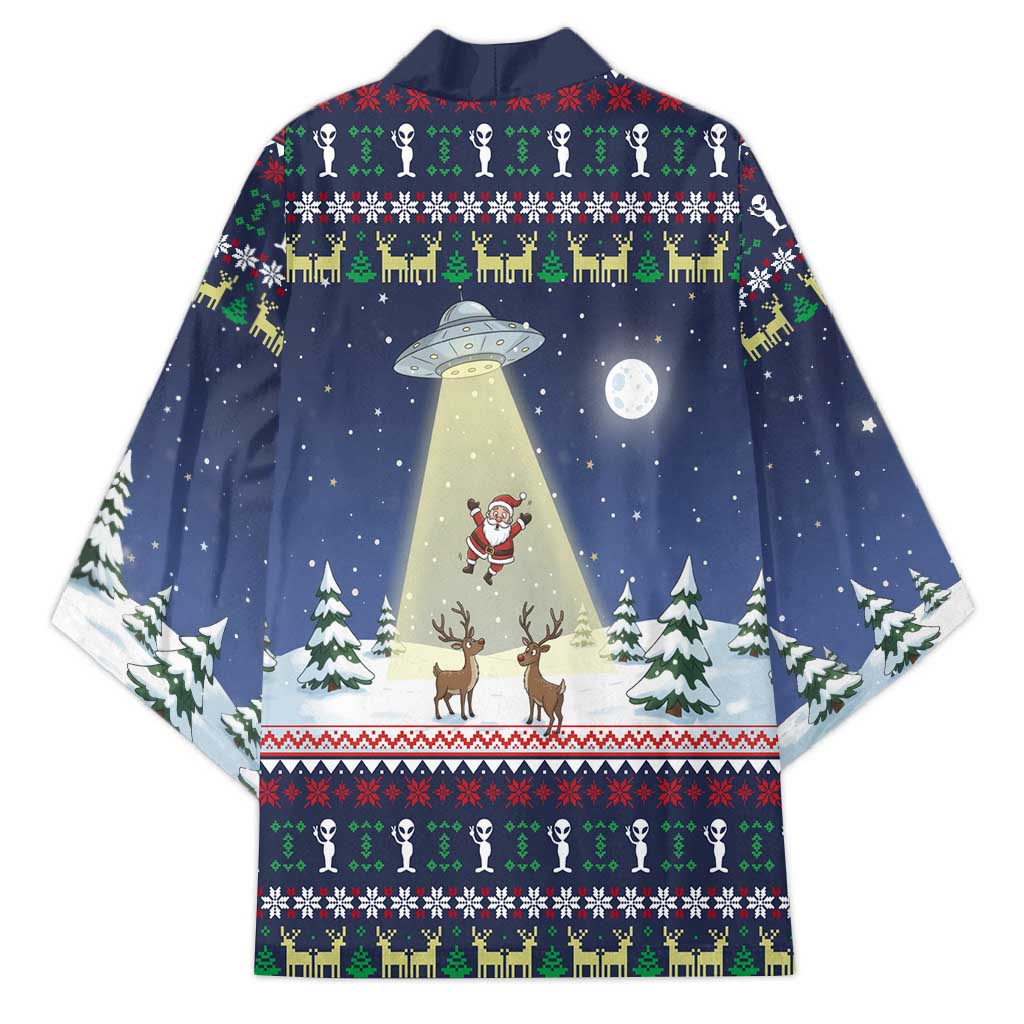 Christmas Alien Pattern with UFO Abduction of Santa Reindeer Snowy Forest Kimono Xmas Holiday Patterns - Wonder Print Shop