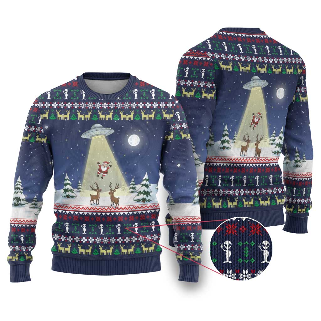 Christmas Alien Pattern with UFO Abduction of Santa Reindeer Snowy Forest Ugly Christmas Sweater Xmas Holiday Patterns - Wonder Print Shop