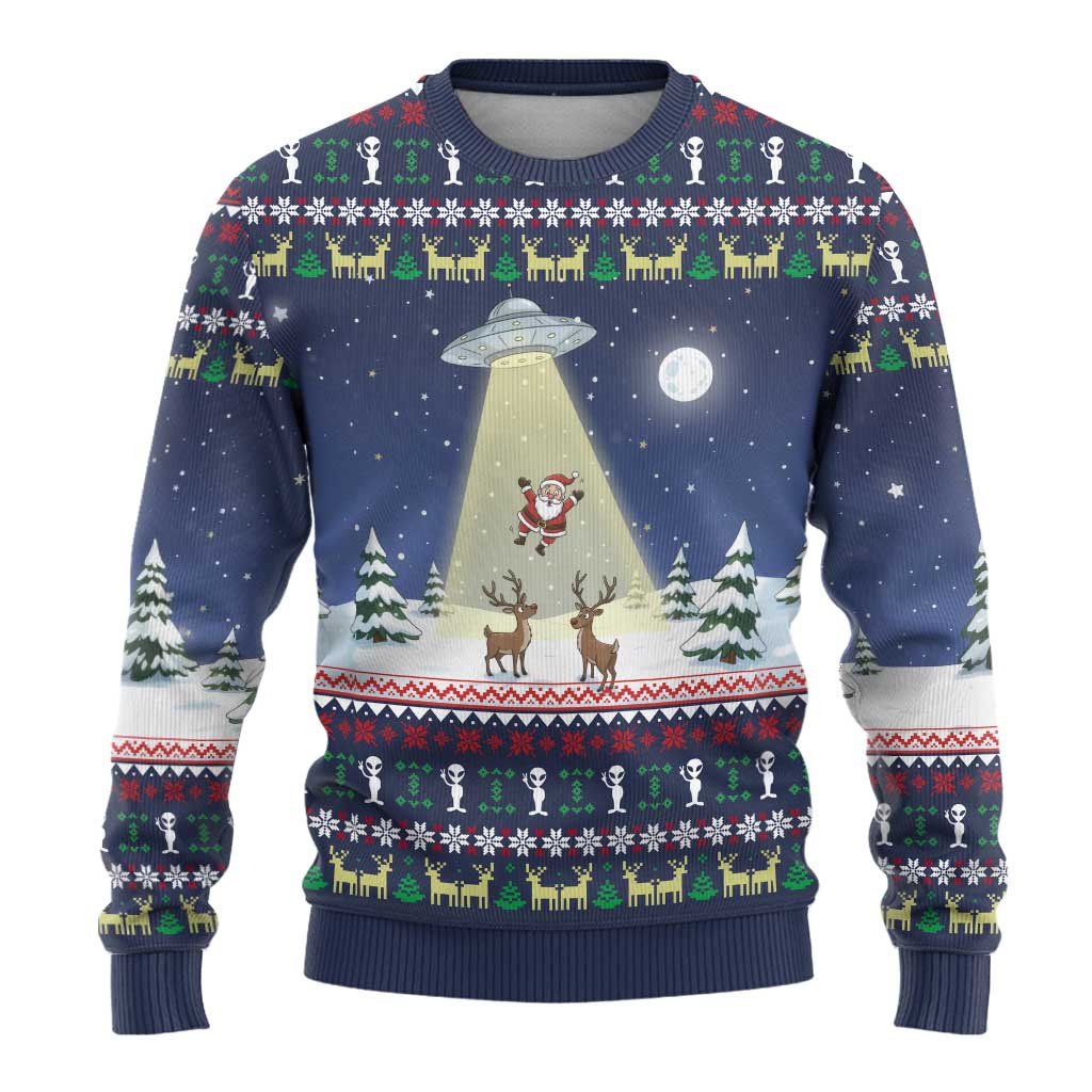 Christmas Alien Pattern with UFO Abduction of Santa Reindeer Snowy Forest Ugly Christmas Sweater Xmas Holiday Patterns - Wonder Print Shop