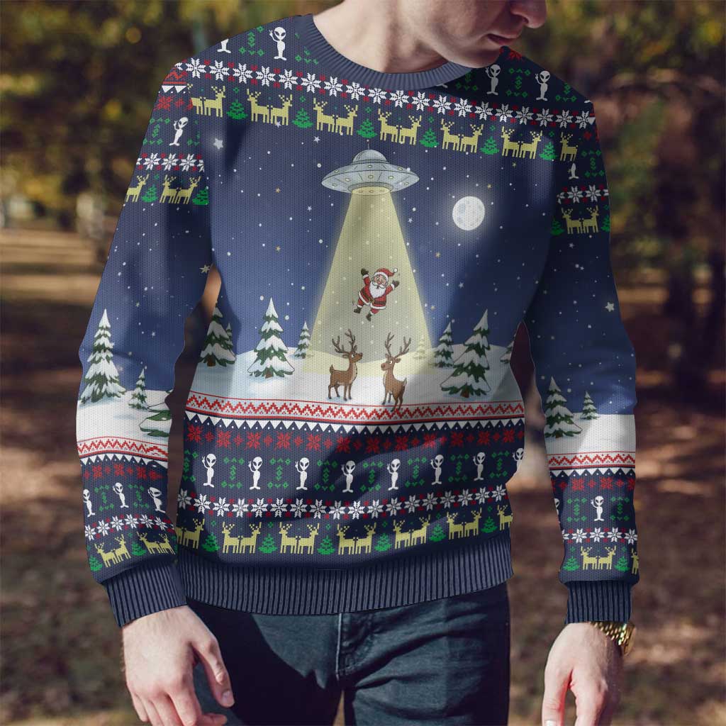 Christmas Alien Pattern with UFO Abduction of Santa Reindeer Snowy Forest Ugly Christmas Sweater Xmas Holiday Patterns - Wonder Print Shop