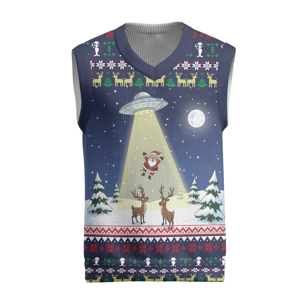 Christmas Alien Pattern with UFO Abduction of Santa Reindeer Snowy Forest Christmas Knitted V-Neck Vest Xmas Holiday Patterns - Wonder Print Shop