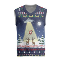 Christmas Alien Pattern with UFO Abduction of Santa Reindeer Snowy Forest Christmas Knitted V-Neck Vest Xmas Holiday Patterns - Wonder Print Shop