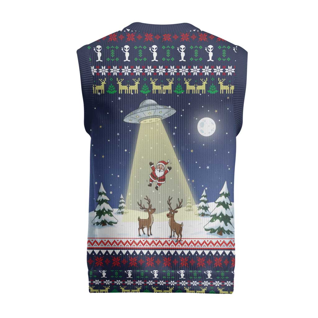 Christmas Alien Pattern with UFO Abduction of Santa Reindeer Snowy Forest Christmas Knitted V-Neck Vest Xmas Holiday Patterns - Wonder Print Shop